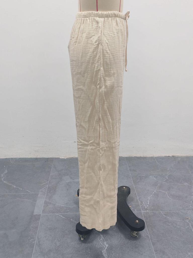 2026 Summer Women's Crinkled Cotton High-Waist Casual Trousers