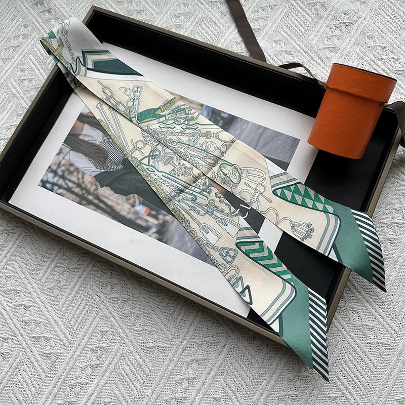 86*5CM Long  New Design 100% Silk Scarf Women Sweet Hair Tie Skinny Bag Scarves Neckerchief