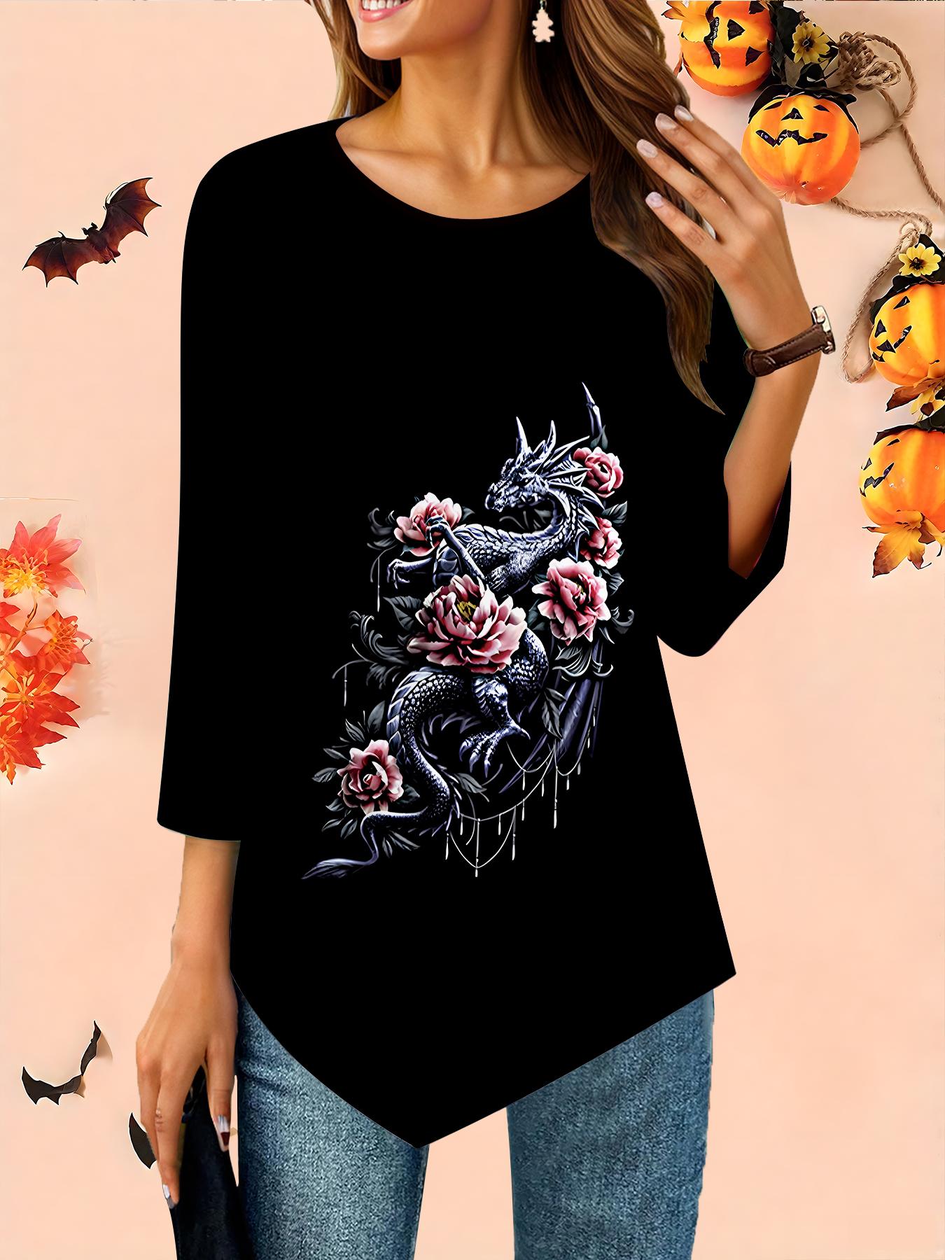 

Женская свободная футболка с круглым вырезом и рукавом три четверти, 3D-рисунок на Хэллоуин, идеальный подарок на Хэллоуин и Рождество XS розовый