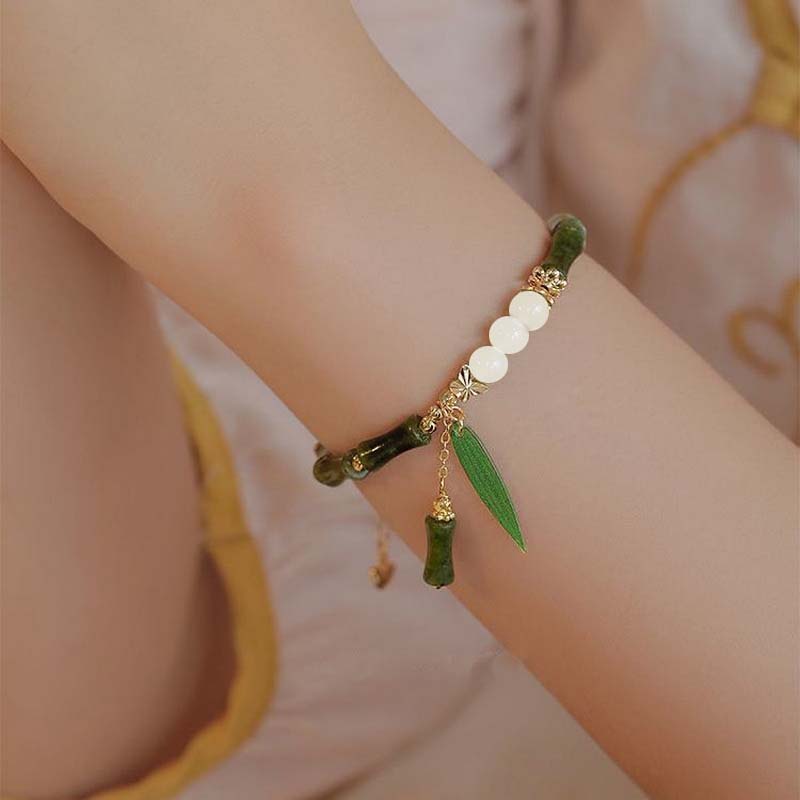 Trend Green Jade Bamboo Joint Bracelet for Women Men Romantic Lily of the Valley Pendant Chain Party Gift Fashion Jewelry