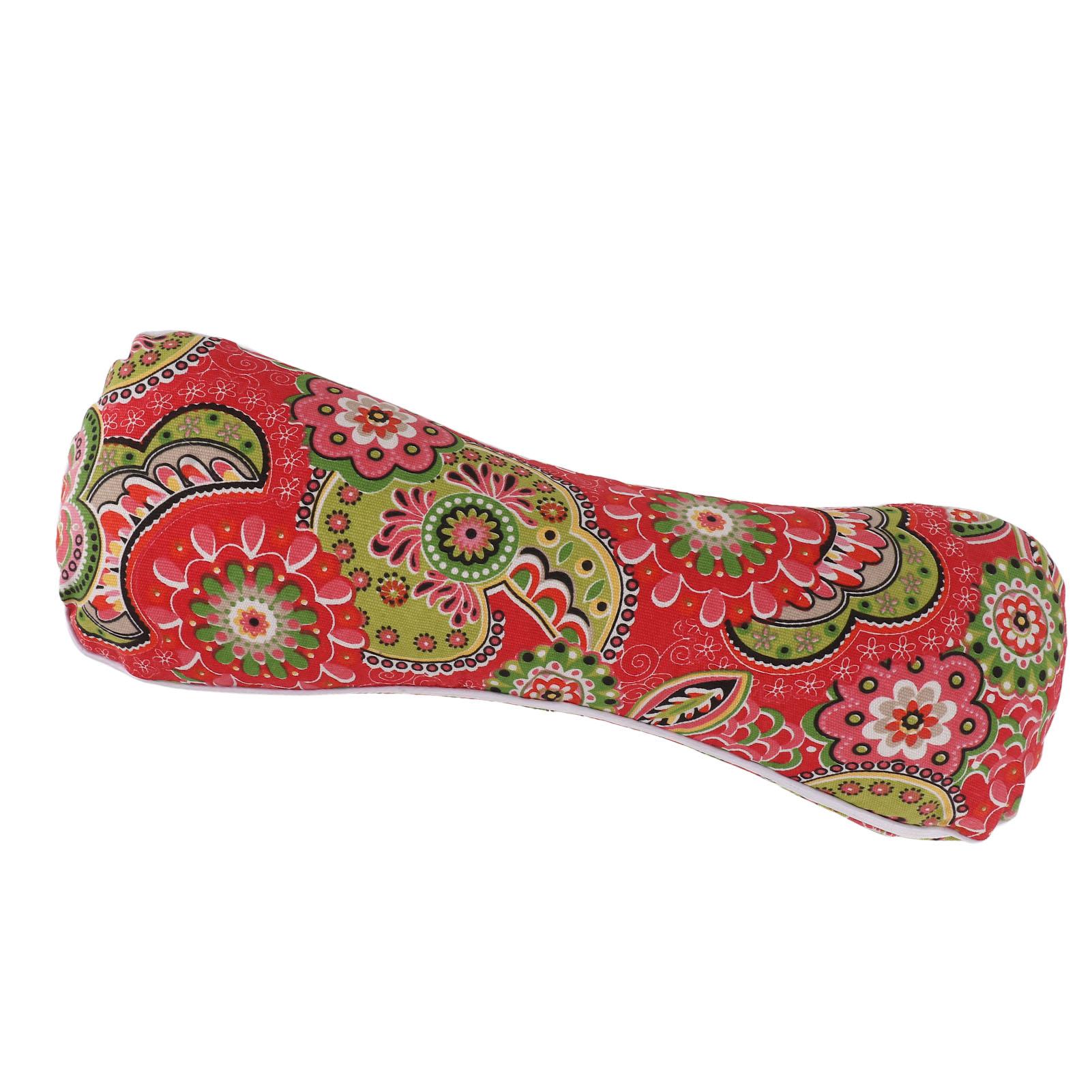 Wormwood Filling Neck Support Pillow Red Flower Pattern Pressure Relief Cervical Neck Roll Pillow