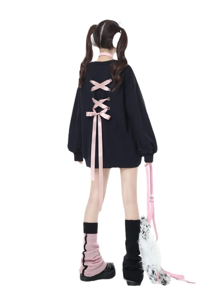 Gablcad Subculture Ribbon Harajuku Subculture Sickly Korean Size Women's Top, Style, Decoration, Style, Landmine, Cute, Style, Stylish, Fall/Winter