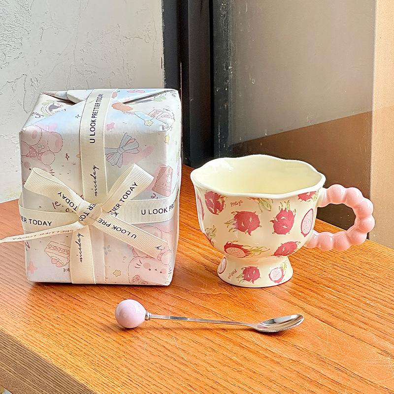 High Value Design Ceramic Mug Cute Fruit Cup Gift Box Girls Coffee Breakfast Cup Birthday Gift