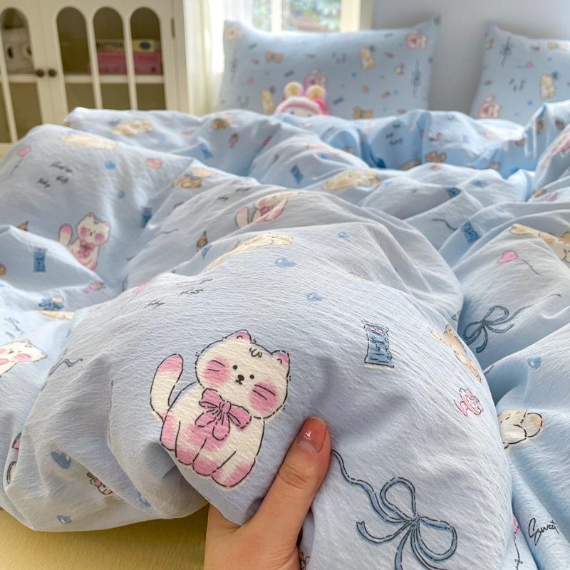 

Class A maternal and infant grade jacquard pure washed cotton knitted cotton double-layer yarn bed 4pcs quilt cover sheet 150cmx200cm Single quilt