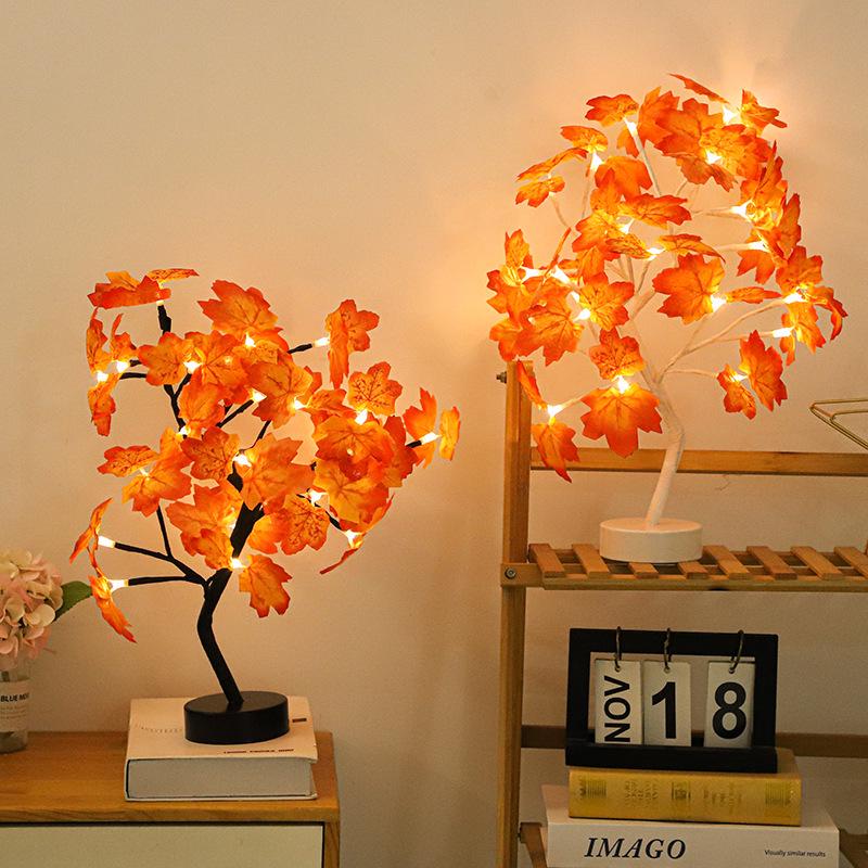 LED White Maple Leaf Tree Light - Decorative Night Light for Thanksgiving Atmosphere.