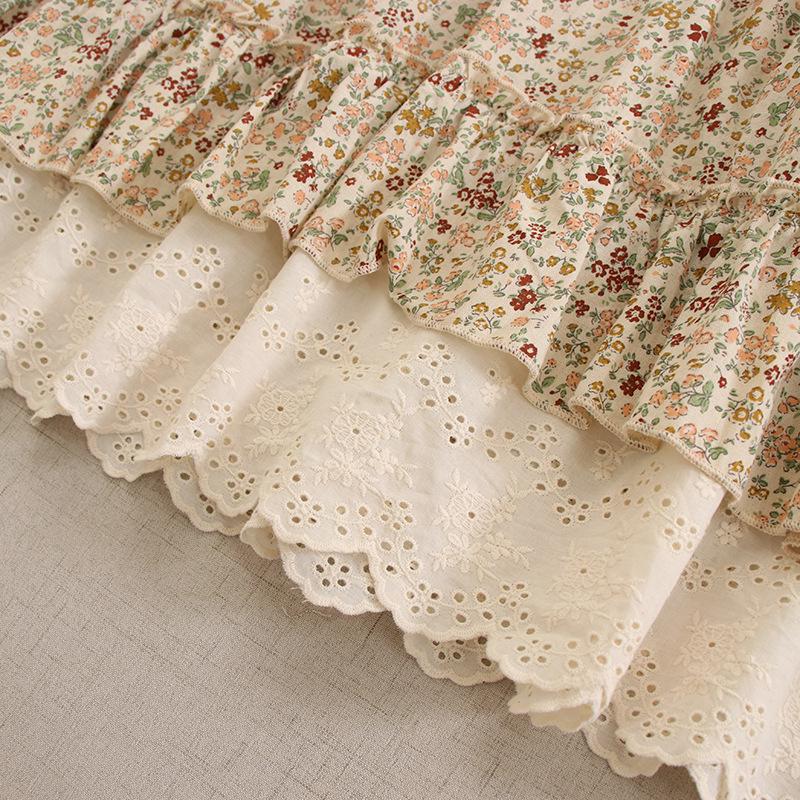 Mori Girl Blommig dockkrageklänning med lös passform och lapptäcke i spetskant