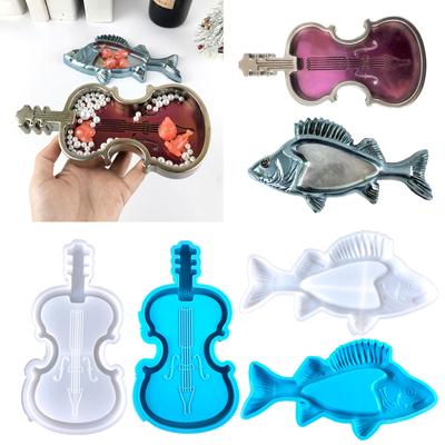 Violin Storage Box Crystal Epoxy Mold DIY Jewelry Container Box Ornaments Small Fish Tray Organiser Silicone Mold