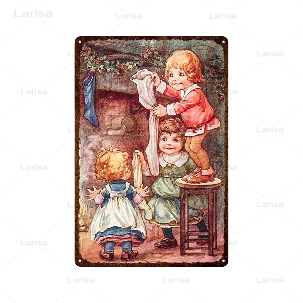 Christmas Vintage Tin Sign Santa Claus Plaque Metal Retro Plate Poster for Club Living Room Kitchen Home Wall Art Decoration