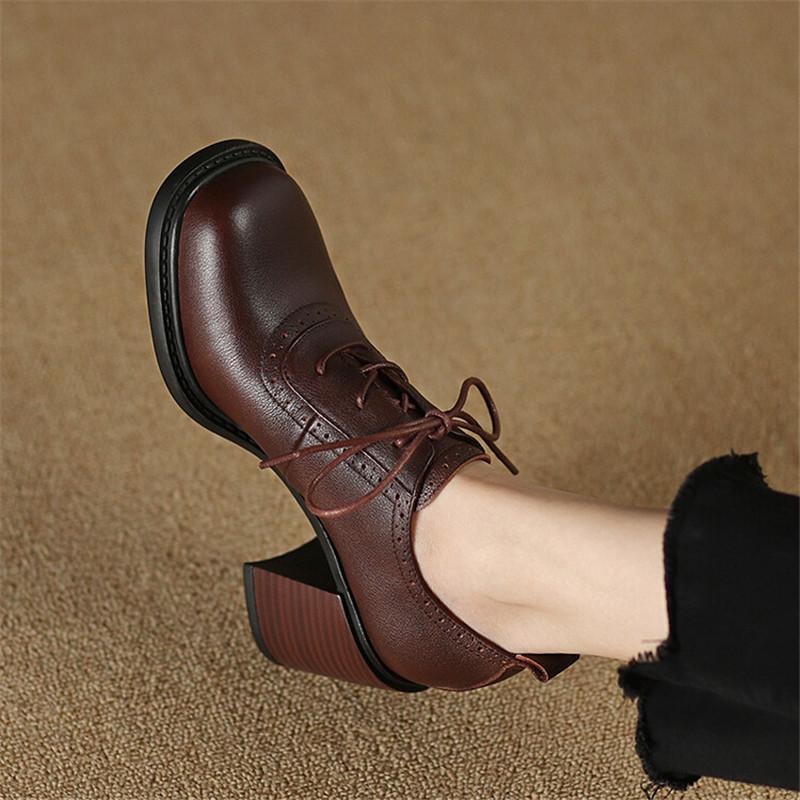 Fashion New Spring Genuine Leather Women Shoes Square Toe Women Pumps Shoes for Women High Heel Chunky Heel Shoes Zapatos Mujer Loafers