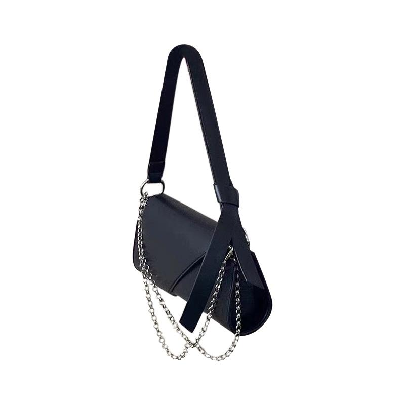 IELGY niche design black trendy chain bag wild fashion foreign style single shoulder bag messenger bag