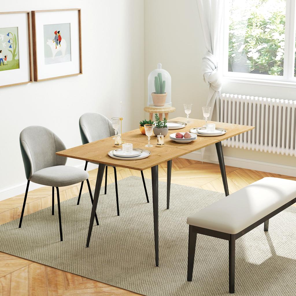 Extendable Dining Table, Expandable Table for 6-8 People, Kitchen Table with Solid Steel Legs