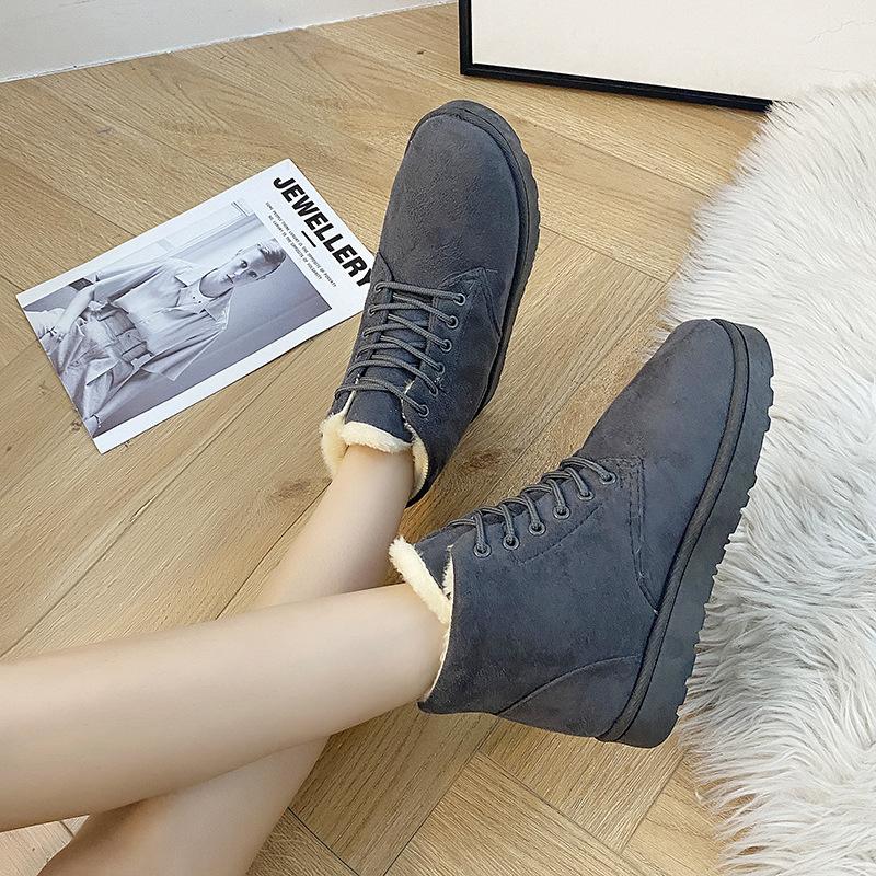 Autumn and Winter Students Snow Boots Women's Short Boots Short Thermal Boots Lace-up Flat Heel Korean Version Tide Cotton Shoes Direct Supply