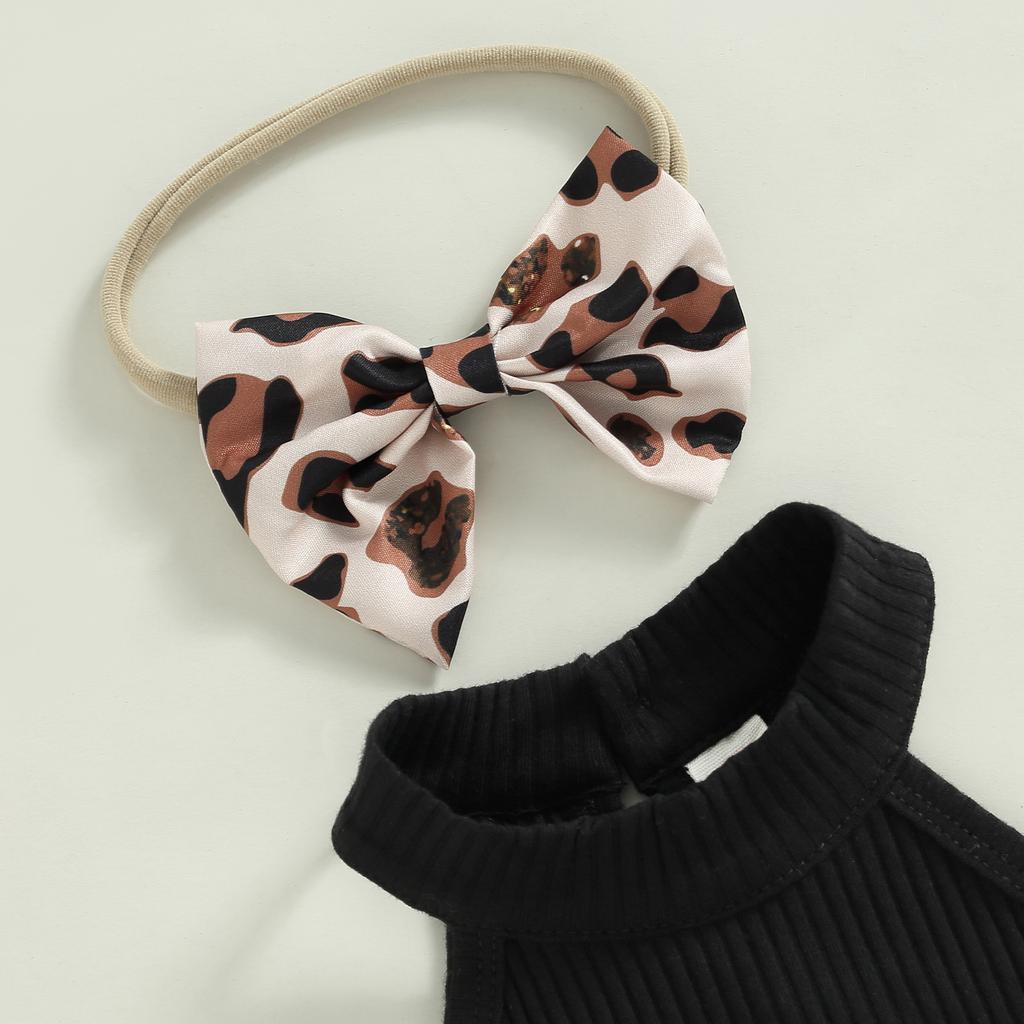 Baby Girl 3Pcs Summer Outfits, Sleeveless Halter Tops + Ruffle Shorts + Headband Set