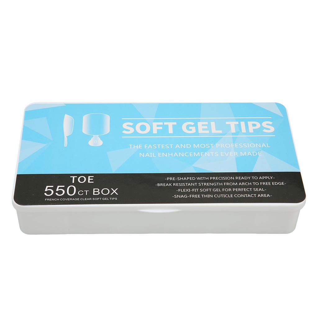 550pcs False Toenail Tips Full Cover Clear Artificial Ultrathin Multi Size Breathable Toe Nail Tips with Storage Box