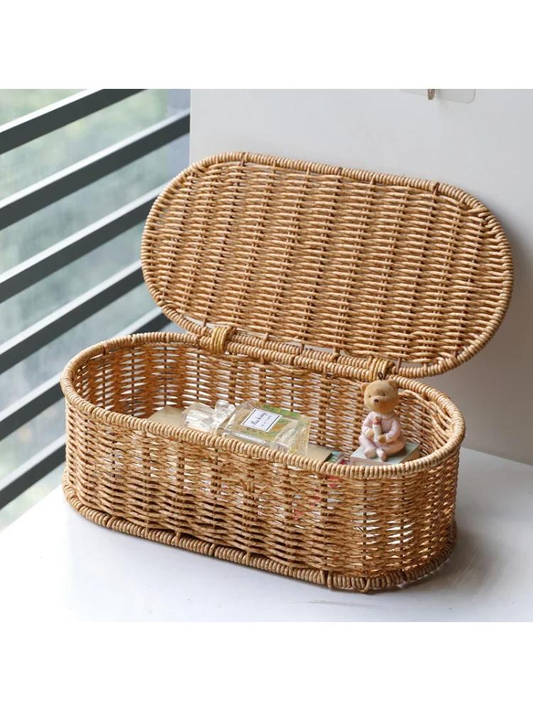 Bohemian Imitation Rattan Storage Basket - Woven Storage Box, Dust-proof Cutlery Frame, Home Decoration Basket Kitchen Organizer