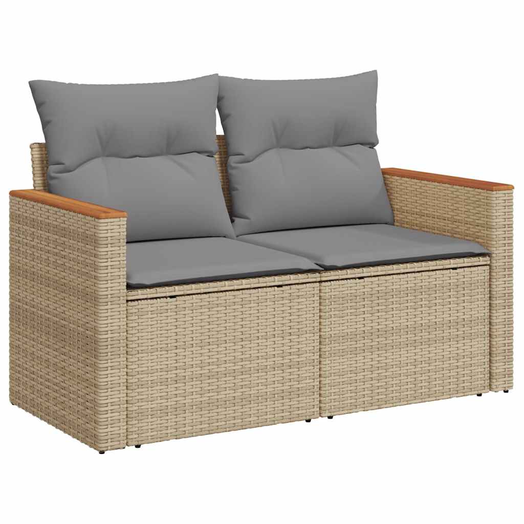 9 Piece Garden Sofa Set with Cushions Beige Poly Rattan & Acacia