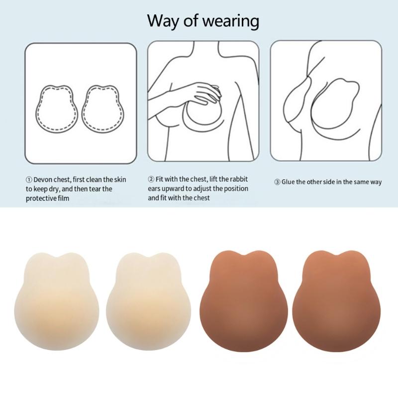 Women Rabbit Ears Breast Lift Sticky Nipple Covers Adhesive Strapless Backless Bra Reusable Ultra-Thin Silicone Pasties