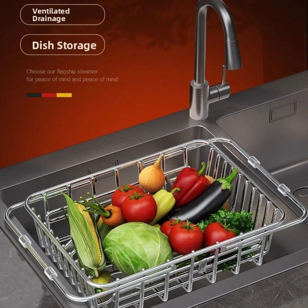 304 Stainless Steel Stainless Steel Dish Drying Rack Fruit Vegetable Drain Basket  Fruit Washing