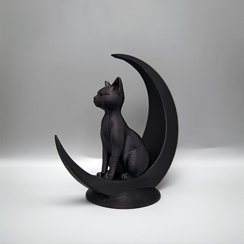 1‑Pack 3D‑Printed Minimalist Cat‑on‑Moon Figurine, Creative Desktop & Garden Ornament, Modern Home Decor, Birthday and Holiday G