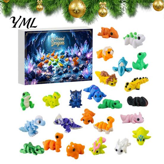 Stress Relief Toys for Teens 3D Printed Dinosaur Advent Calendar, 24-Day Mini Articulated Figure Set, Holiday Calendar Kids Christmas Countdown