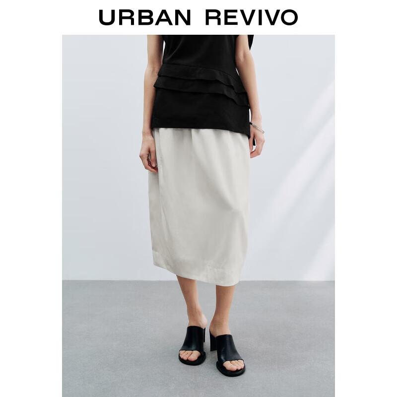 UR 2025 Women s Casual High-Waist Pleated Linen Midi Skirt M