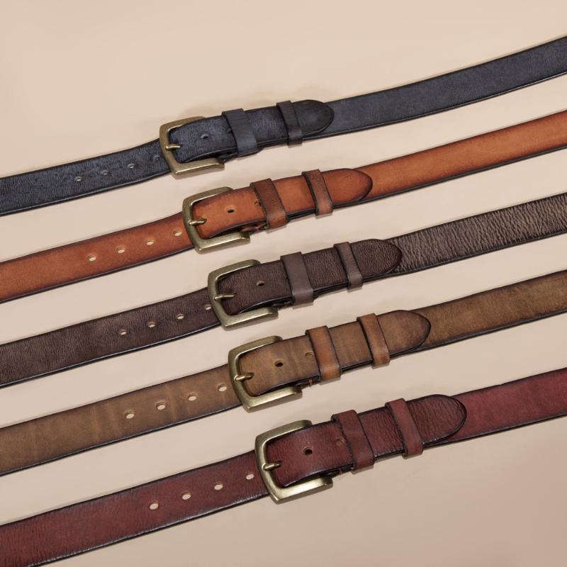 First Layer Cowhide Retro Hand-polished Pin Buckle Men's Overalls Men's Genuine Leather Pants Belt