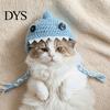 Pet Photography Props Funny Shark Cat Hat, Crocheted Hat with Braided Comfortable Festival Outfit Straps, Soft Cute Knitted for Cats Small Dogs