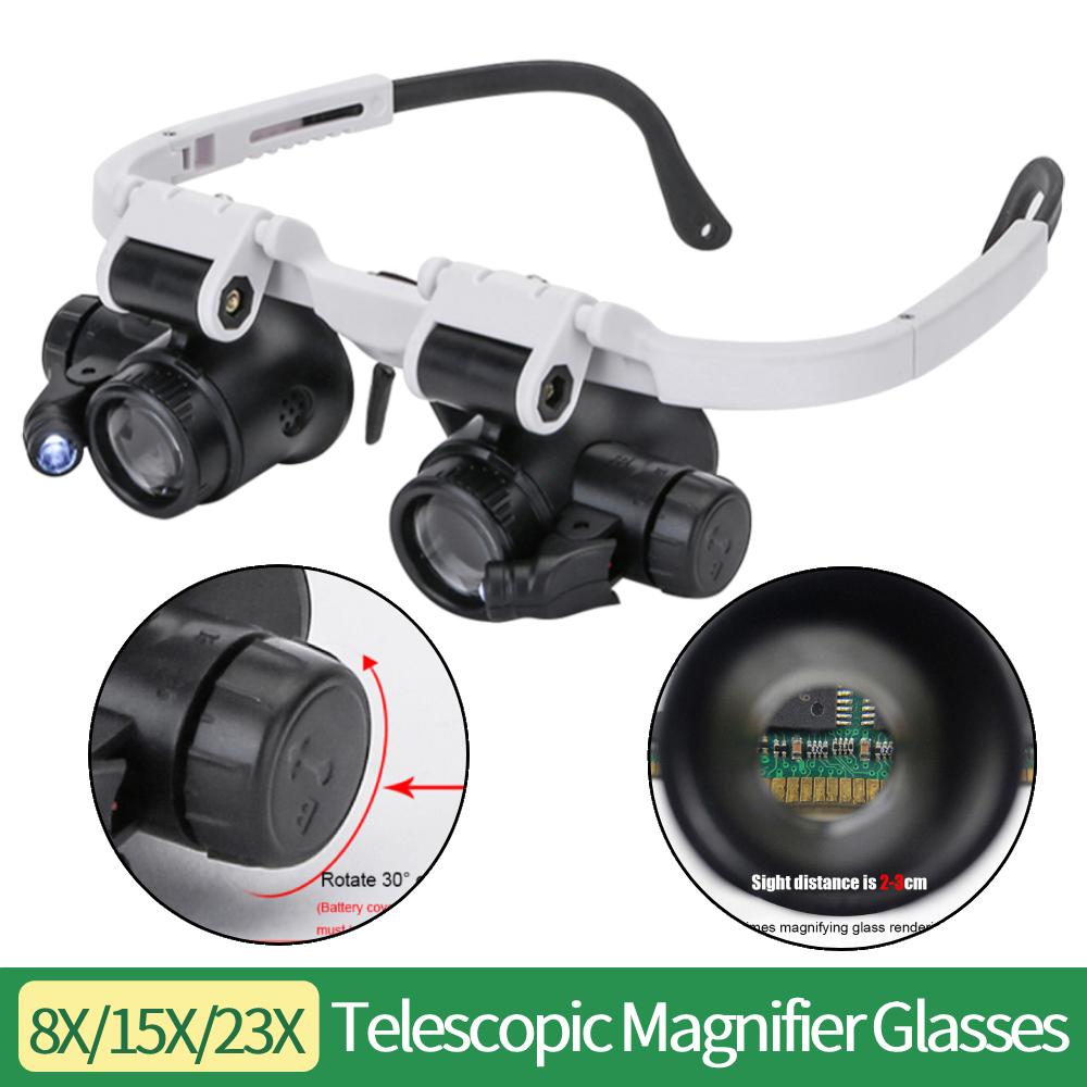 1-3Pcs LED Magnifier Glass Loupes 8X/15X/23X Lens Reading Repair Magnifying Eyewear Observation Loupe for Coin Stamps Jewelry