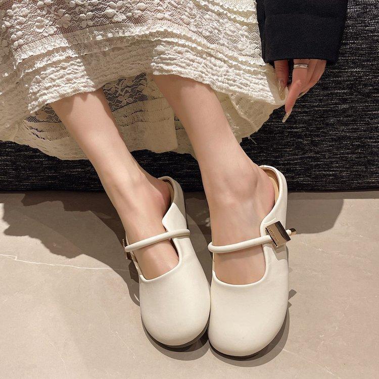 Fashion French Flat-toe Half-slipper Women's Outerwear New Spring and Summer One-foot Mary Jane Evening Shoes