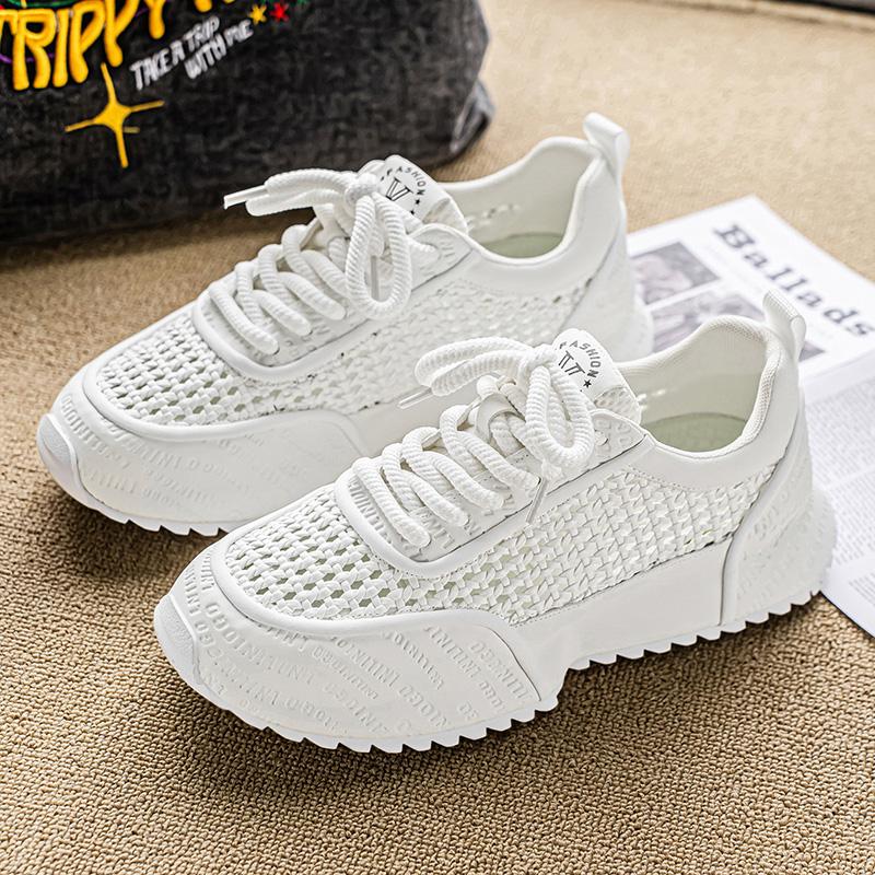 Summer Weave Man Casual Sneakers Fashion White Platform Sneakers Man Designer Shoes Breathable Lace-up Original Men's Sneakers