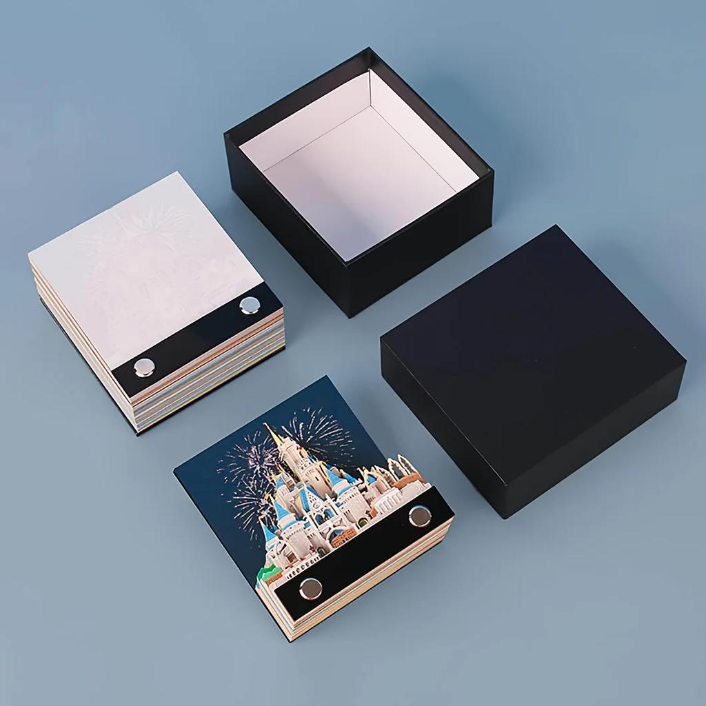 3D Memo Pad Art Fantasy Castle Shaped Desk Calendar Sticky Notes Card Craft Character Silhouette DIY Gift with Light Calendar