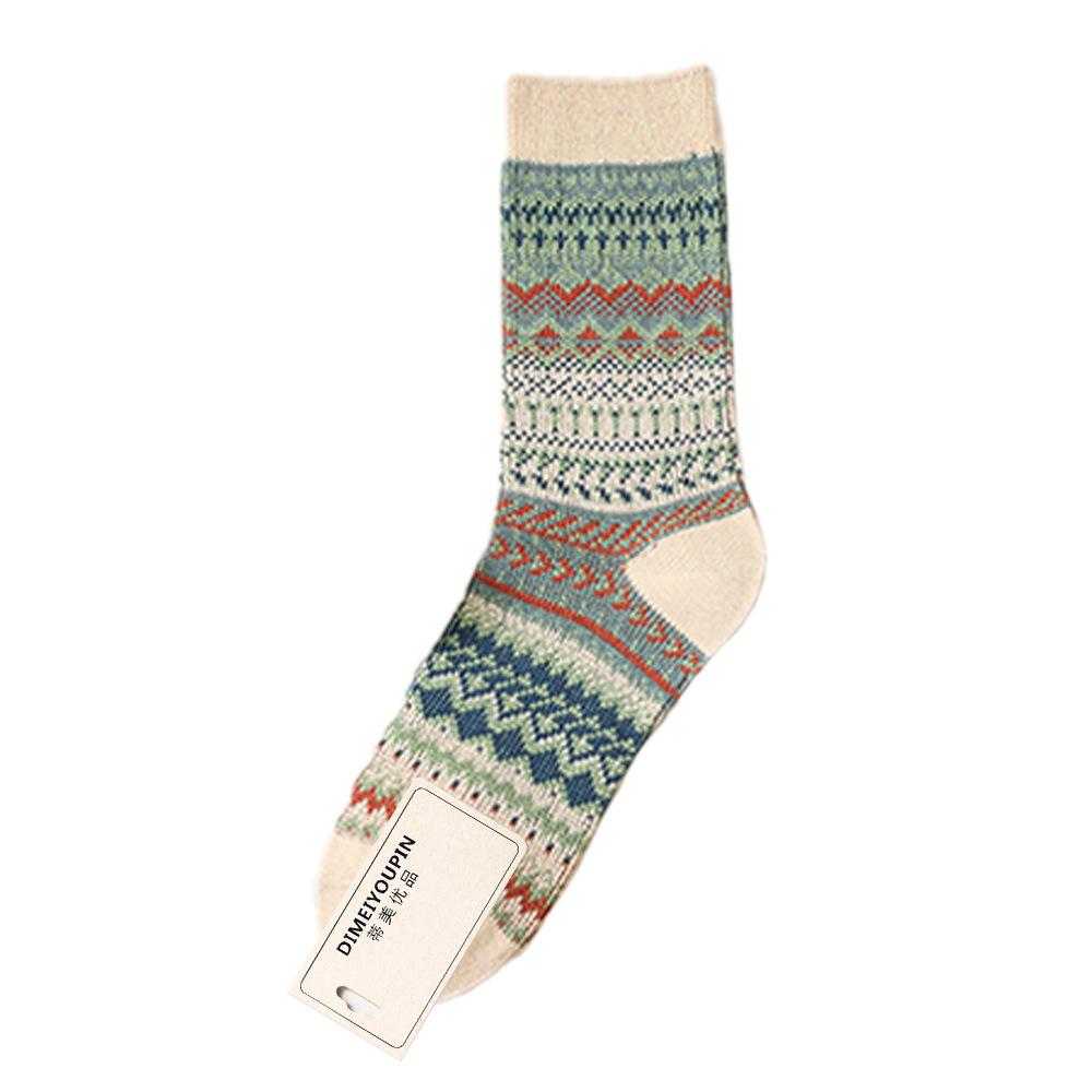 Mid-calf Socks, Thickened and Warm in Ethnic Style, Retro Double-needle Socks for Autumn and Winter, Long Socks, Thick Thread Pile Socks