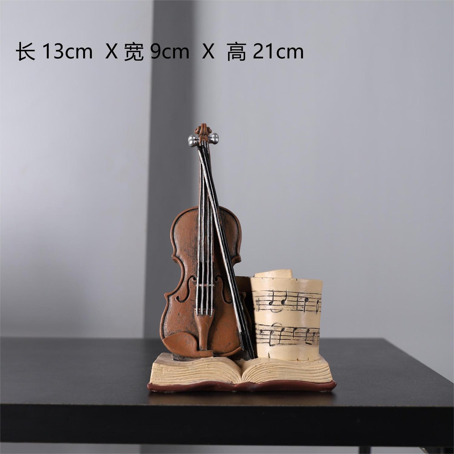 

Antique Style Violin Display Stand Creative Pen And Pencil Holder Unique Desktop Storage Vintage Bookshelf Decor Ornament