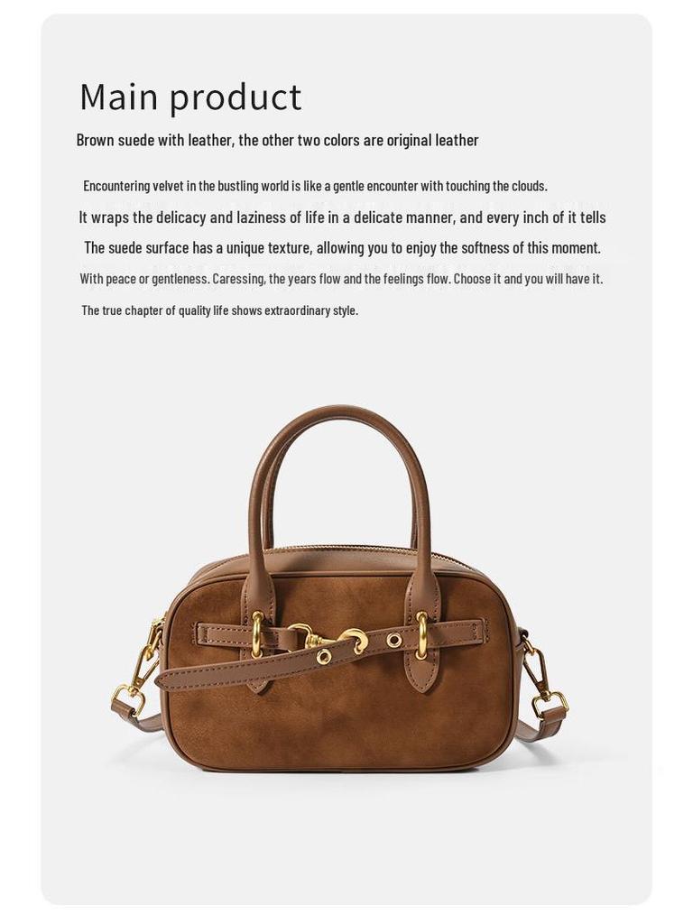 Exklusiv Retro Boston Bowling Handväska i Äkta Läder - Snygg Axelremsväska & Pendlarväska för Kvinnor