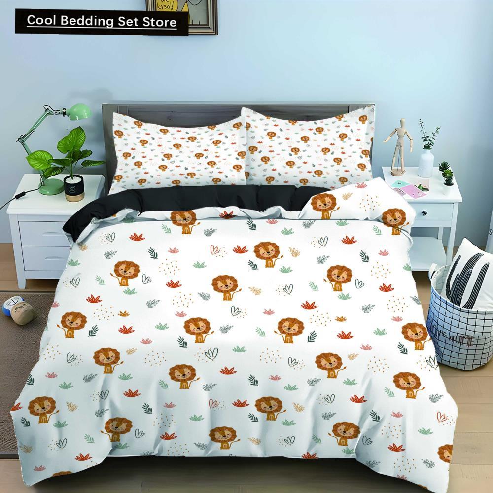 Comforter Cartoon Animal King Queen Elephant Tiger Lion Rhinoceros Bedding Set Wildlife Polyester Comforter