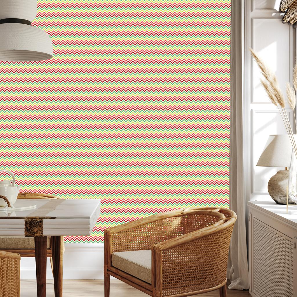 Zigzag Lime and Coral Wallpaper for Living Room and Bedroom 50x1000