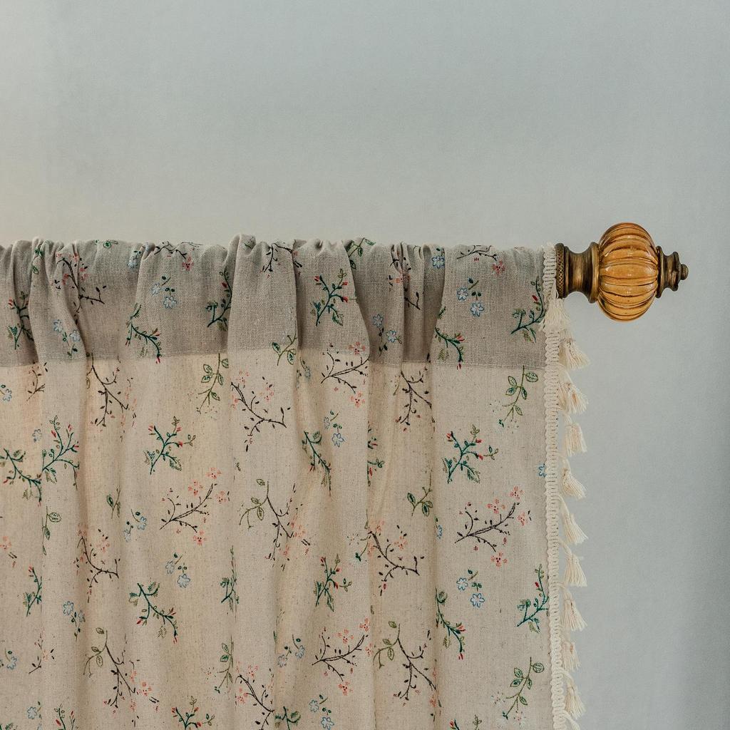 1 Plane Boho Cotton Linen Floral Short Curtain Tassel Trim Rod Pocket Cafe Curtain Kitchen Small Window Semi Blackout Bay Window Farmhouse Decor