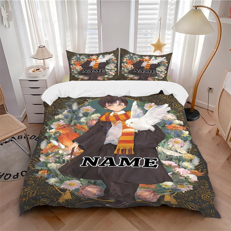 Custom Textile Harry Potter Floral Bedding 3 Piece Set HD Print Duvet Cover Pillowcases for Teens Adult Bedroom Decoration