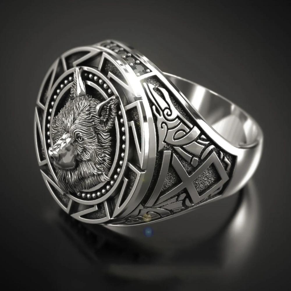925 Sterling Silver Ring Retro Wolf Totem Silver Ring Warrior Wolf Head Men's Ring Gift for Male