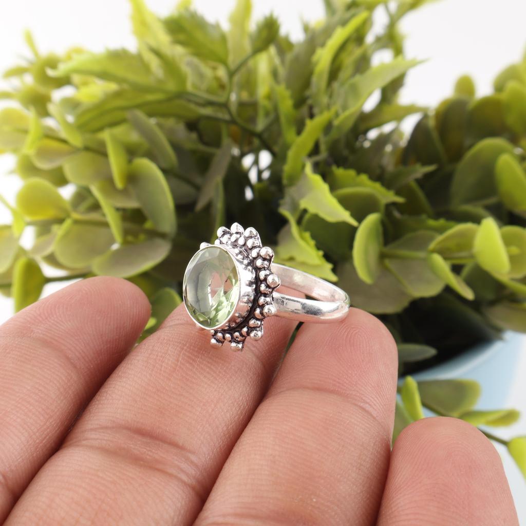 Inel cu Piatră Prețioasă Ametist Verde, Inel din Argint Sterling Masiv 925, Bijuterii Delicate Lucrate Manual, Cadou pentru Ziua Mamei