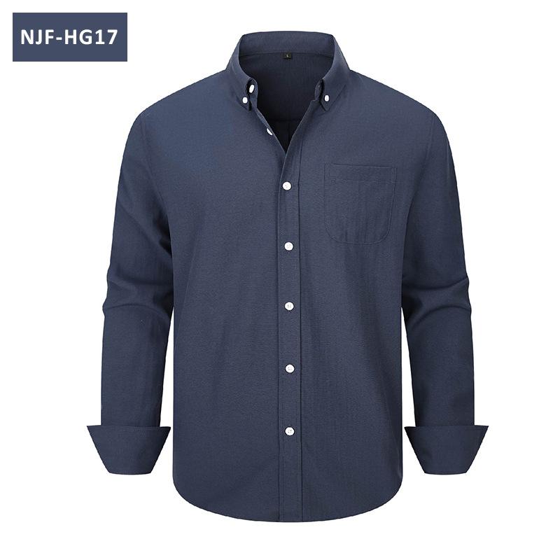 Men Long Sleeve Solid Color Casual Oxford Shirt Plus Size