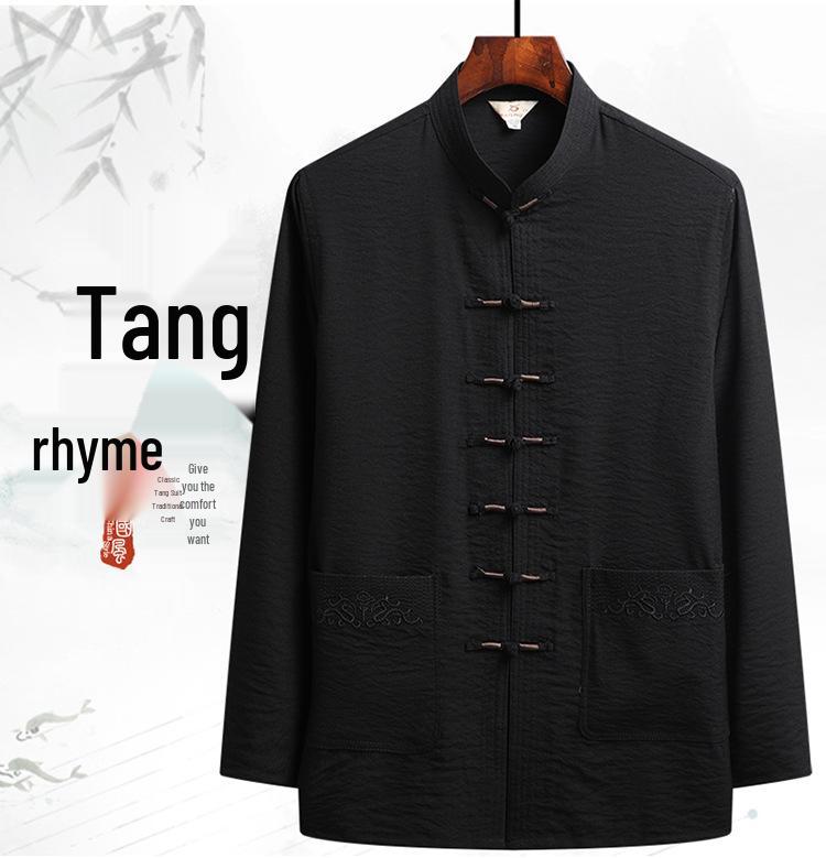 Men's Chinese Style Tang Suit Set – Long Sleeve for Elderly (Spring/Fall) & Short Sleeve for Middle-Aged Dads (Summer).