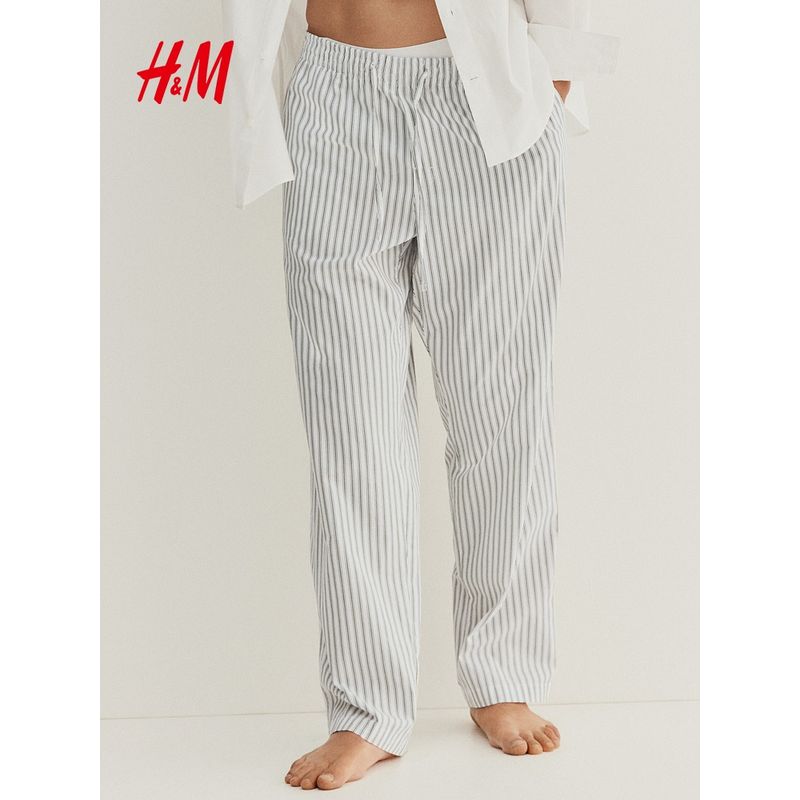 

HM Men s Casual Pants 2025 Summer New Arrival Loose Elastic Waist Straight Mid-Waist Poplin Pants 1267683