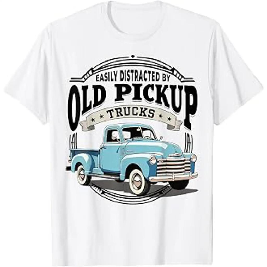 Easily Distracted By Old Pickup Trucks Funny Vintage Truck T Shirt Vintage Stretched Versatile Graphic Breathable