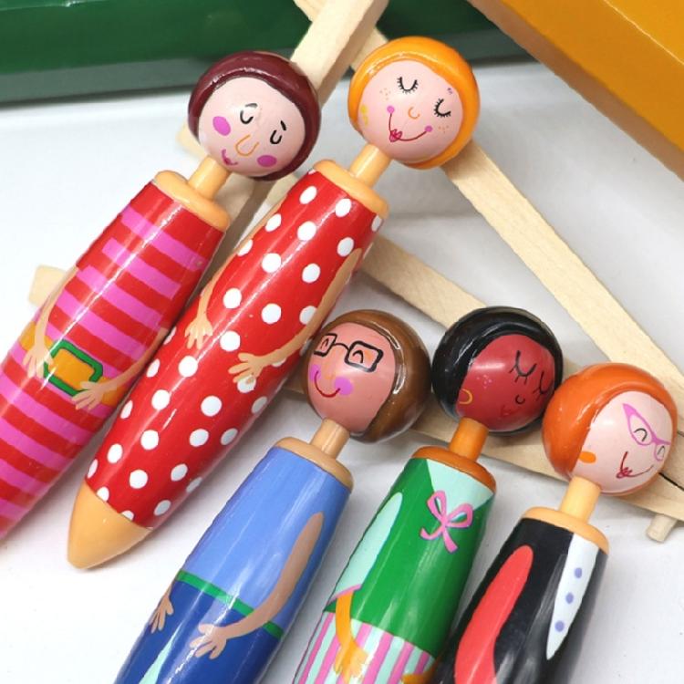 5 Pcs Creative Doll Retractable Ballpoint Pen Smooth Writing Pen Blue Ink Press Pen School Office Supplies for Student