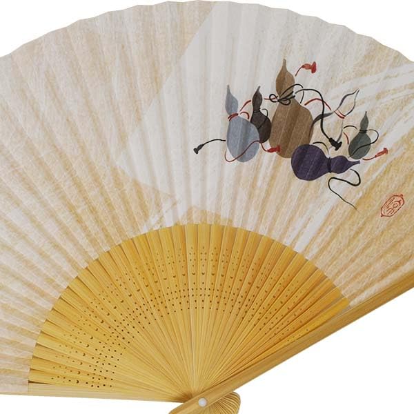 Kimono Folding White Bamboo with Carved Gourd [Stylish Iroha] Men's Fan, Design, Scented,