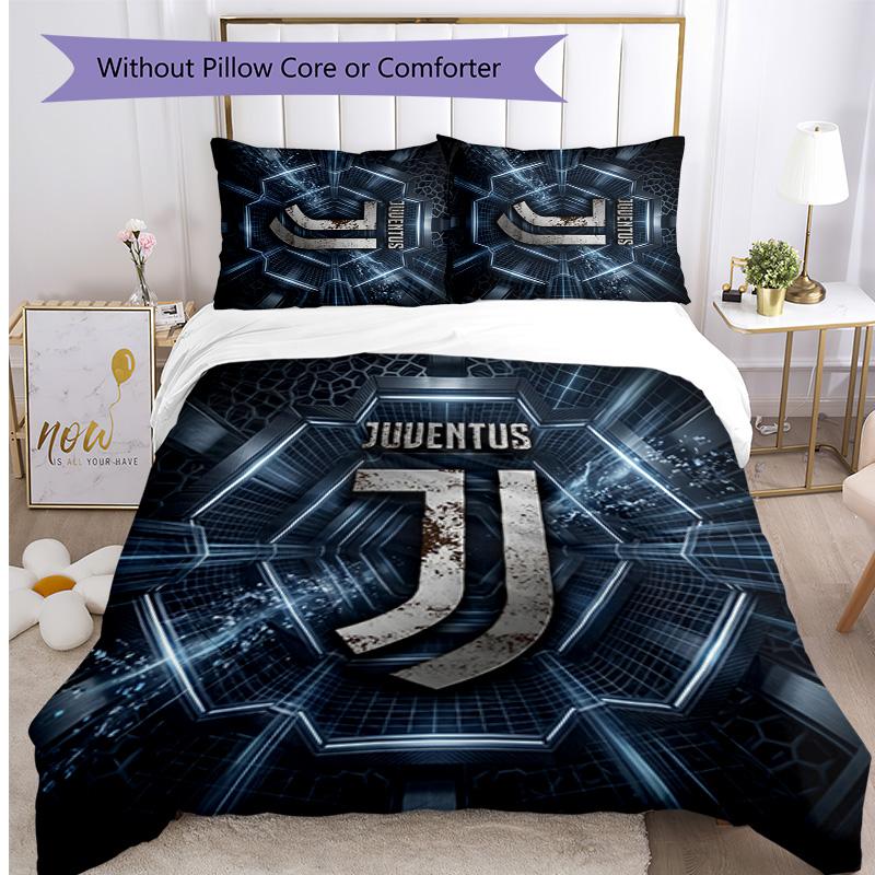 Juventus FC Pattern Printed 3PCS Bedding Set Soft Skin-Friendly Washable Duvet Cover & Pillowcases Set All Season Bedroom