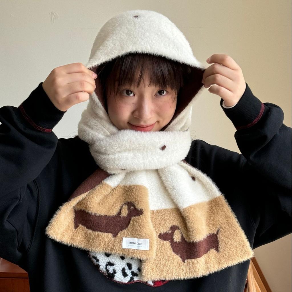 Cute dachshund double-sided plush scarf polka dot autumn and winter scarf warm original scarf