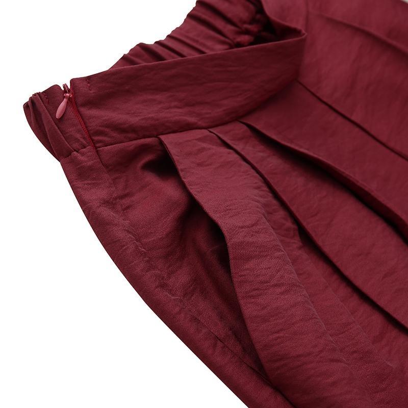 Summer Loose Women's Wide Leg Pants Casual Pleated Solid Zipper Floor-length Pants Pocket Elastic Solid Pants Plus Size Fall