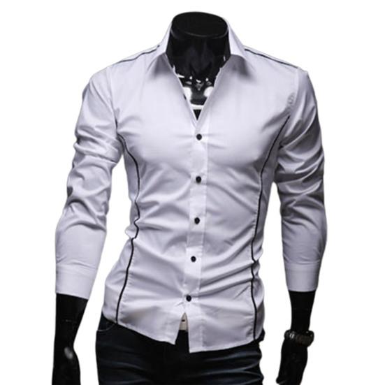 Men Shirt Single-breasted Business Formal Slim Autumn Shirt for Work